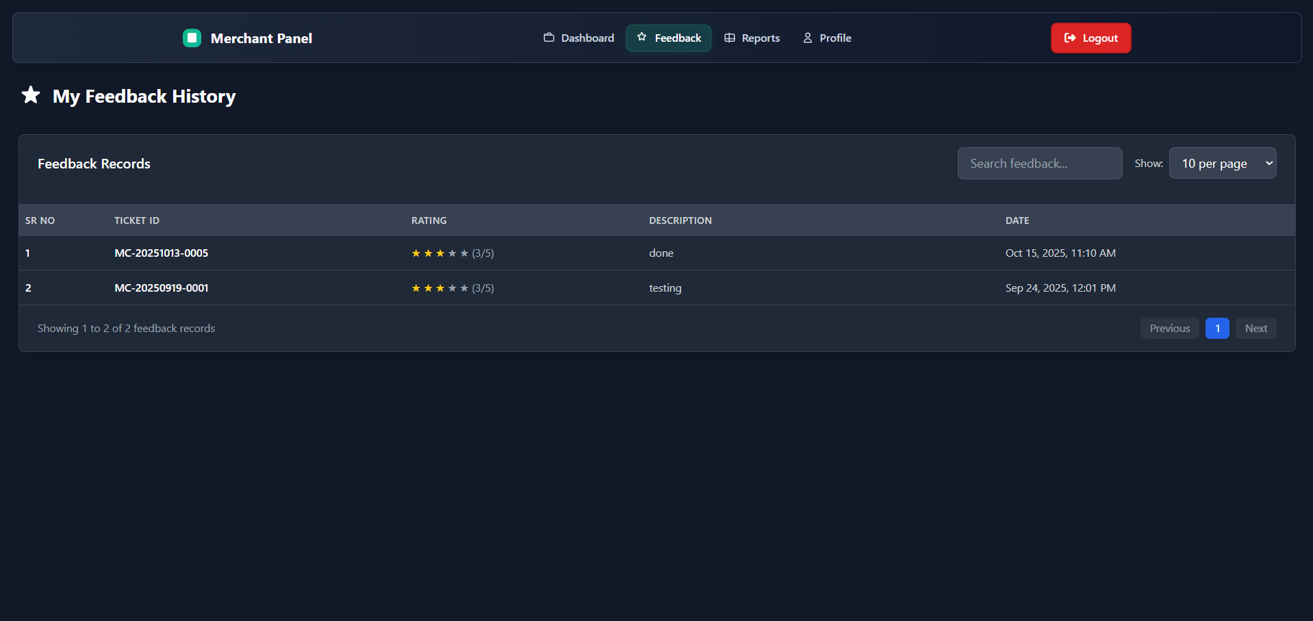 Merchant Feedback